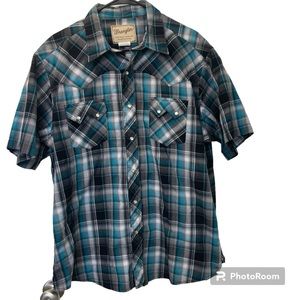 Wrangler Western Pearl Snap Short Sleeve XL Blue, black, gray